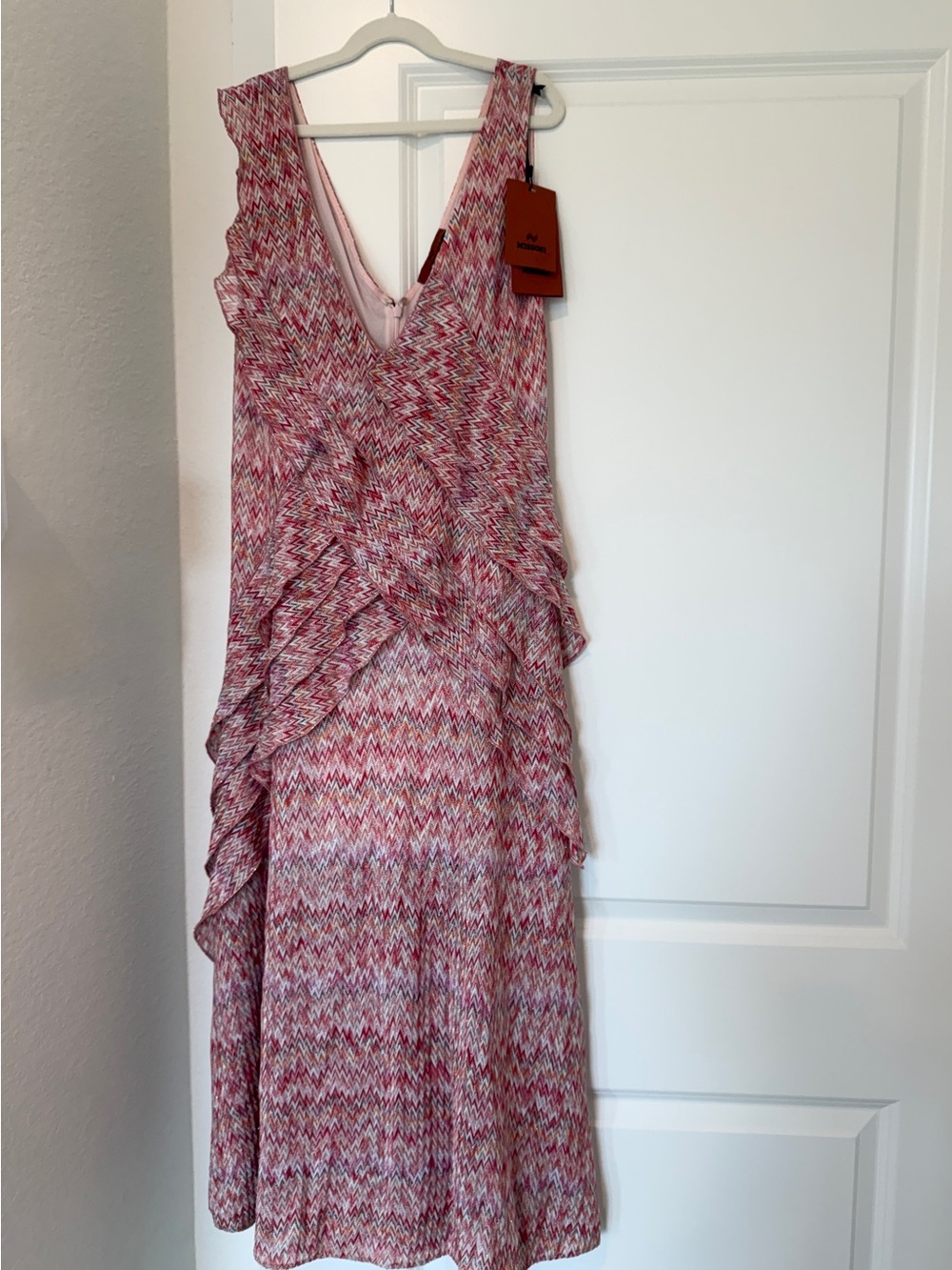 Missoni Pink Multi-Pattern Ruffle Midi Dress